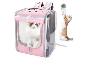 OUTAMATEUR Pet Carrier Backpack,Cat Backpack Carrier with Breathable Holes,Portable Pet Travel Carrier for Large/Small Cats and Dogs,Ideal for Outdoor Picnic,Hiking,Camping,Traveling (Pink)