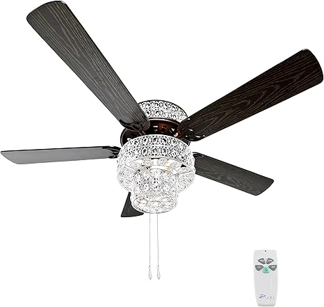 52 Bella Crystal 5 Blade Ceiling Fan With Remote Silver Clear