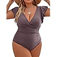 Blooming Jelly Womens Tummy Control Bathing Suit One Piece Plus Size Swimsuits Lace Up Back Ruffle Swim Suits 2025