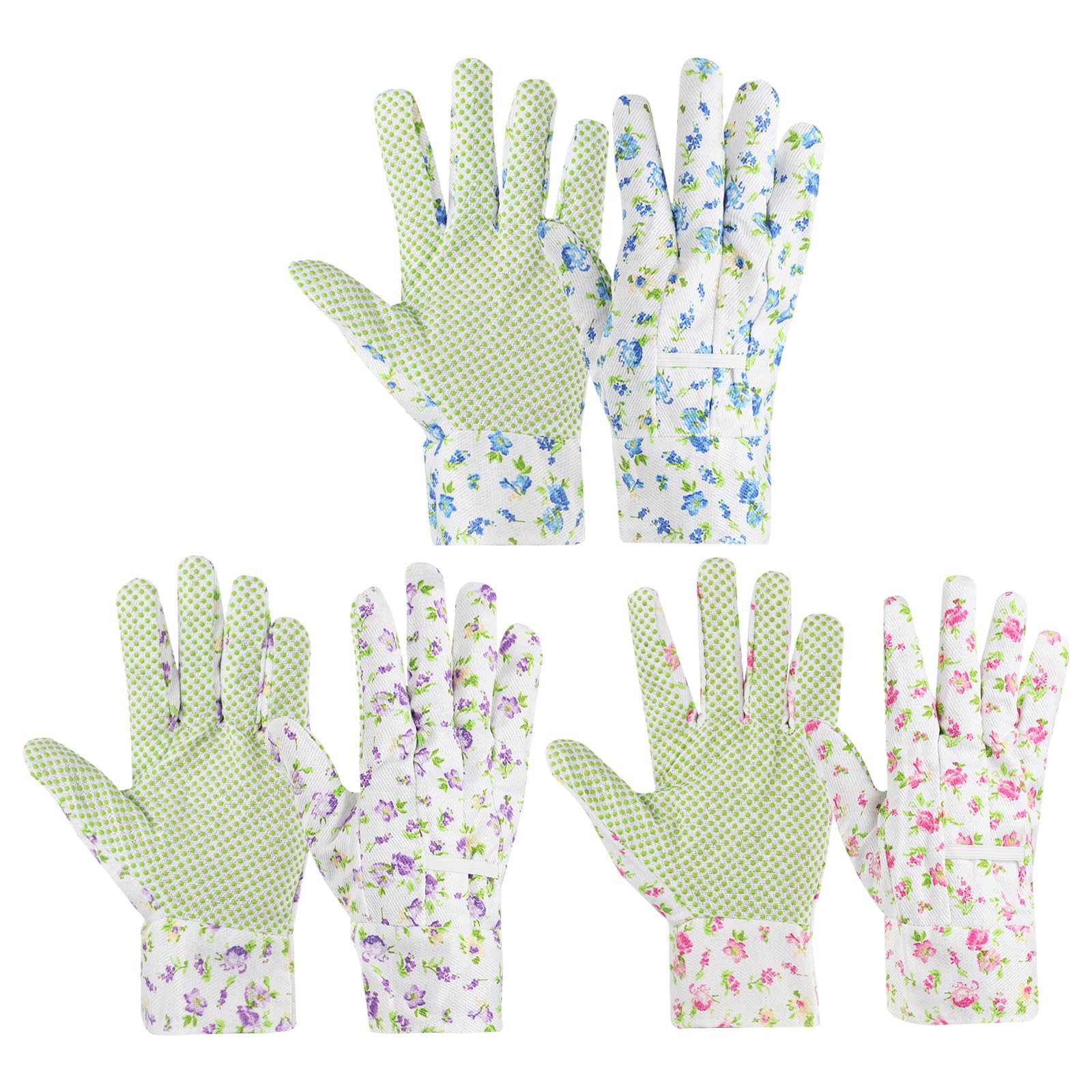 PATIKIL Floral Gardening Gloves, 3 Pair Non-Slip Grip Women's Gardening Gloves, Blue Purple Pink, Size 24cm / 9.4 inch, Multicolor
