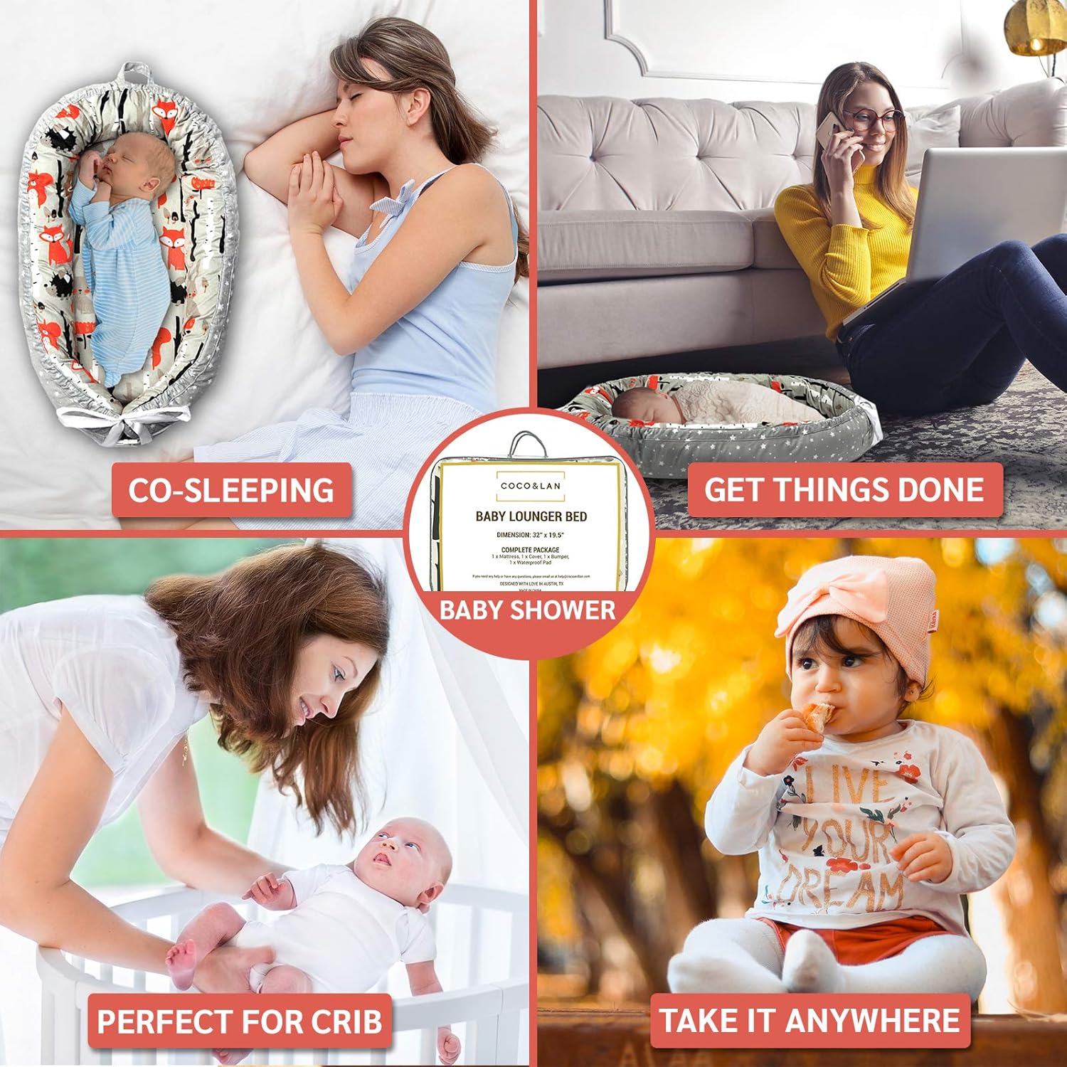 Coco&Lan Baby Lounger, Soft and Breathable Newborn Lounger, Reversible Baby Nest Sleeper, Newborn Lounger Pillow, Portable Baby Cosleeper, Baby Lounger Nest for Travel & Napping: Baby