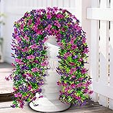 CCILAND Artificial Flowers for Outdoors Decoration, 2 PCS Fake Flower Plants UV Resistant Faux Hanging Spring Flowers for Home Porch Garden Patio Yard (Mix Light Purple and Purple)