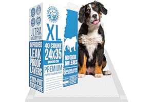 BULLDOGOLOGY PET SOLUTIONS Bulldogology Pee Pads for Dogs XL with Adhesive Sticky Tape (24x35) Dog Puppy Pads Extra Large, Disposable Puppy Pads, Dog Training Wee Pads 6 Layers with Bullsorbent Polymer Tech (40-Count, White)