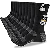 Mens Cotton Boot Crew Socks, 5 Pairs Full Cushion Socks Moisture-Wicking & Reinforced for Work Hiking Walking Outdoor
