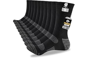 CIRORLD Mens Cotton Boot Crew Socks, 5 Pairs Full Cushion Socks Moisture-Wicking & Reinforced for Work Hiking Walking Outdoor