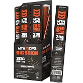 MTN OPS Big Stick High Protein Meat Sticks - 20g Protein, 10% Collagen - Cracked Pepper Flavor - Individually Wrapped Beef Snacks - 10 Count Carton