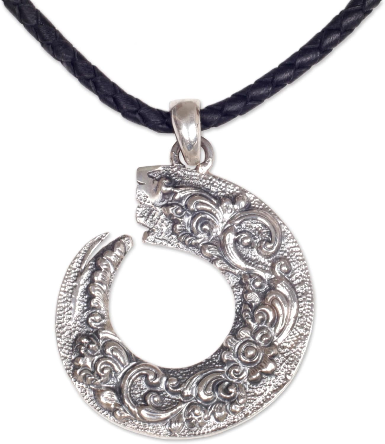 NOVICA .925 Sterling Silver Leather Pendant Necklace, 19.75
