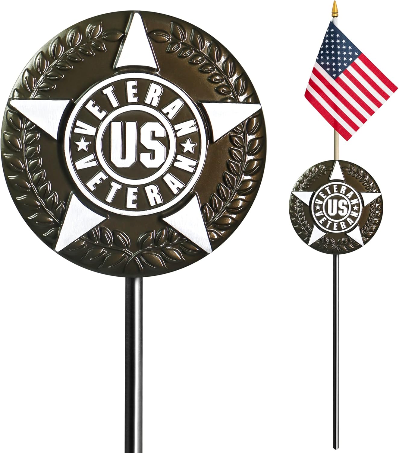 Flagpole Hardware - Anley US Veteran Grave Marker with US Stick Flag 34 Inch Tall - Cemetery Memorial Graveside Plaque Flag Holder Gravemarkers for All American Military USA Veterans