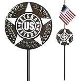 Anley American Veteran Grave Marker with US National Stick Flag 34 Inch Tall - Cemetery Memorial Graveside Plaque Flag Holder Gravemarkers for All American Military Veterans