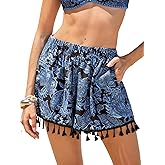 CUPSHE Women Swim Cover Up Shorts High Waist Boho Tassel Casual Beach Shorts with Side Pockets