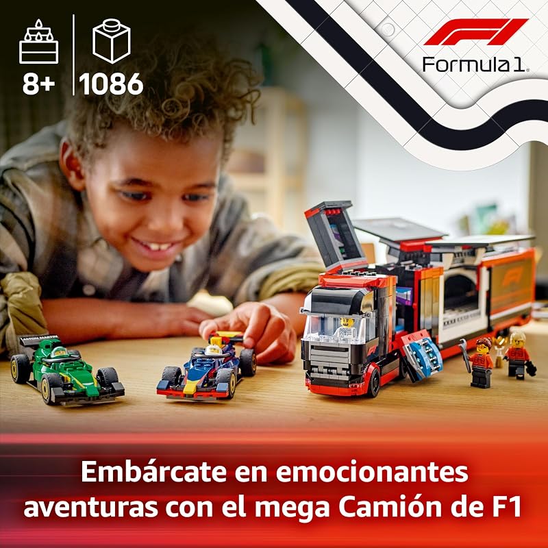 City Camión de F1 con Coches de F1 RB20 y AMR24, 2 Maquetas de Vehículos de Fórmula 1 Red Bull y Aston Martin, 2 Minifiguras de Pilotos y 3 Staff, Regalo para Niños y Niñas de 8 Años o Más 60445 — foto 2 de 8