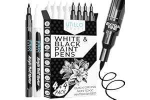 Utillo Craft Black and White Paint Pens (8-Pack) Extra Fine 0.7mm | Paint Markers for Metal, Fabric, Wood, Glass, Paper, Plas