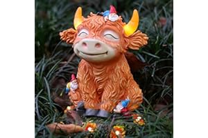 everby-yh Solar Garden Statue Highland Cow Figurine with Funny Gnomes Garden Outdoor Decor for Yard Patio Lawn Christmas Housewarming Gifts for Women,Mom,Grandma (Yellow)