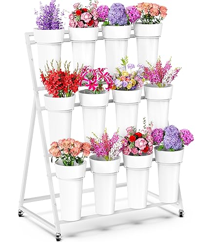 thumbnail image 2 of Flower Display Stand With 12 Pcs Flower Buckets 3 Tier Metal Plant 2 of 9