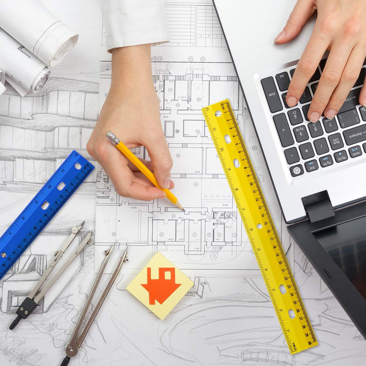 Chuangdi 20 Pieces 12 Inch Plastic Rulers, Straight Ruler Office Rulers School Rulers (4 Colors): Industrial & Scientific