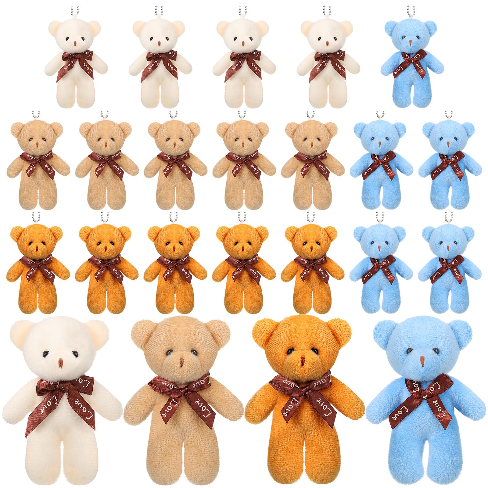 Skylety 24 Pieces Mini Bear Toy 4.7 Inch Stuffed Tiny Bear Jointed Soft Mini Doll for DIY Keychain Birthday Wedding Xmas Decorations Party Favor (Gentle Style)