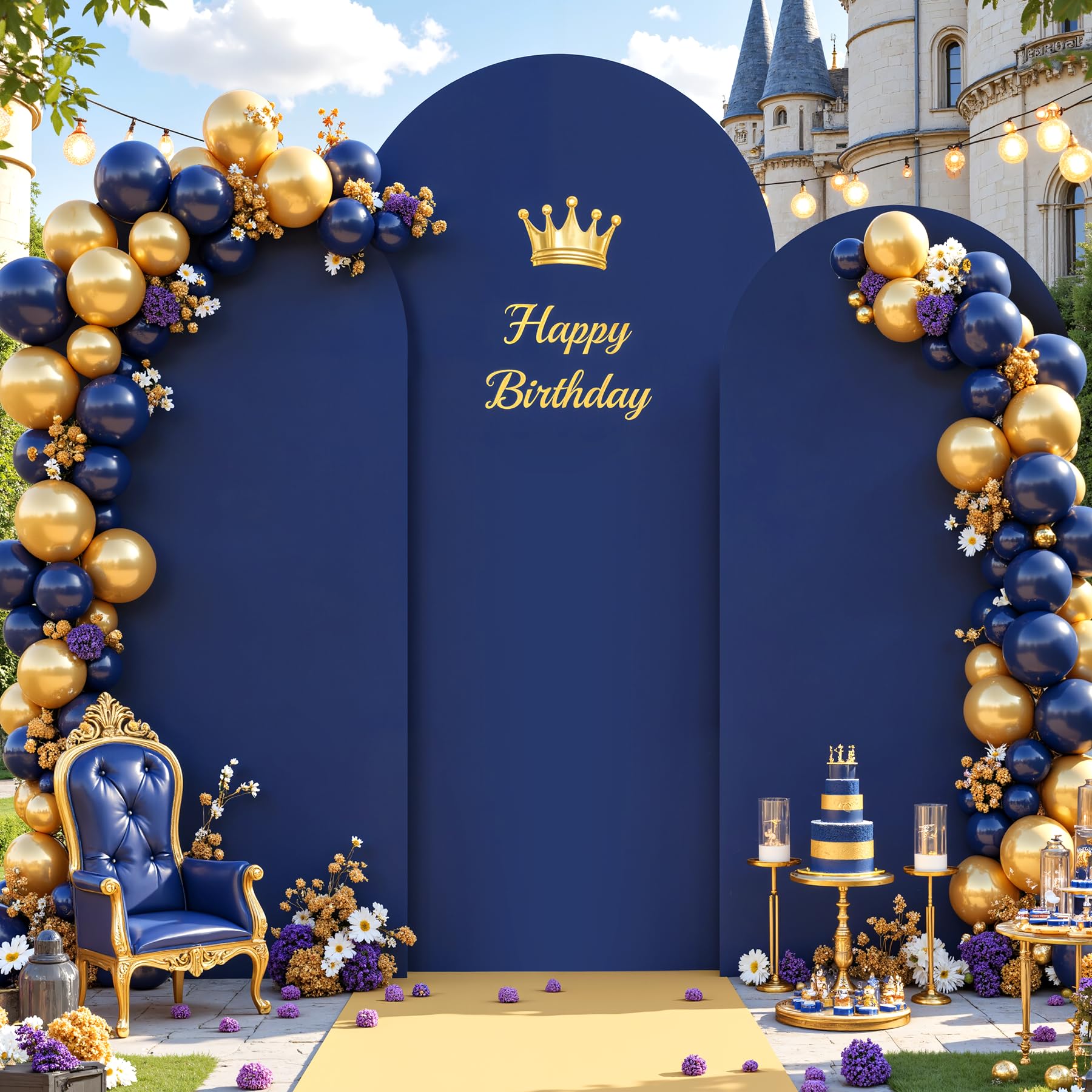 Photo 1 of Navy Blue Arch Cover 3 Set - 6FT, 6.6FT, 7.2FT Navy Blue Arch Backdrop Cover Spandex Wedding Arch Stand Covers for Baby Shower Birthday Party Wedding Bridal Shower Banquet Photo Background Decorations