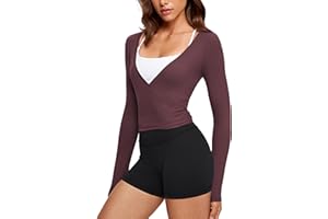 INGIA Womens V-Neck Long Sleeve Cross Wrap Top Slim Fit Soft Knit Layering Shirt Casual Yoga Gym Bandage Tie Tops