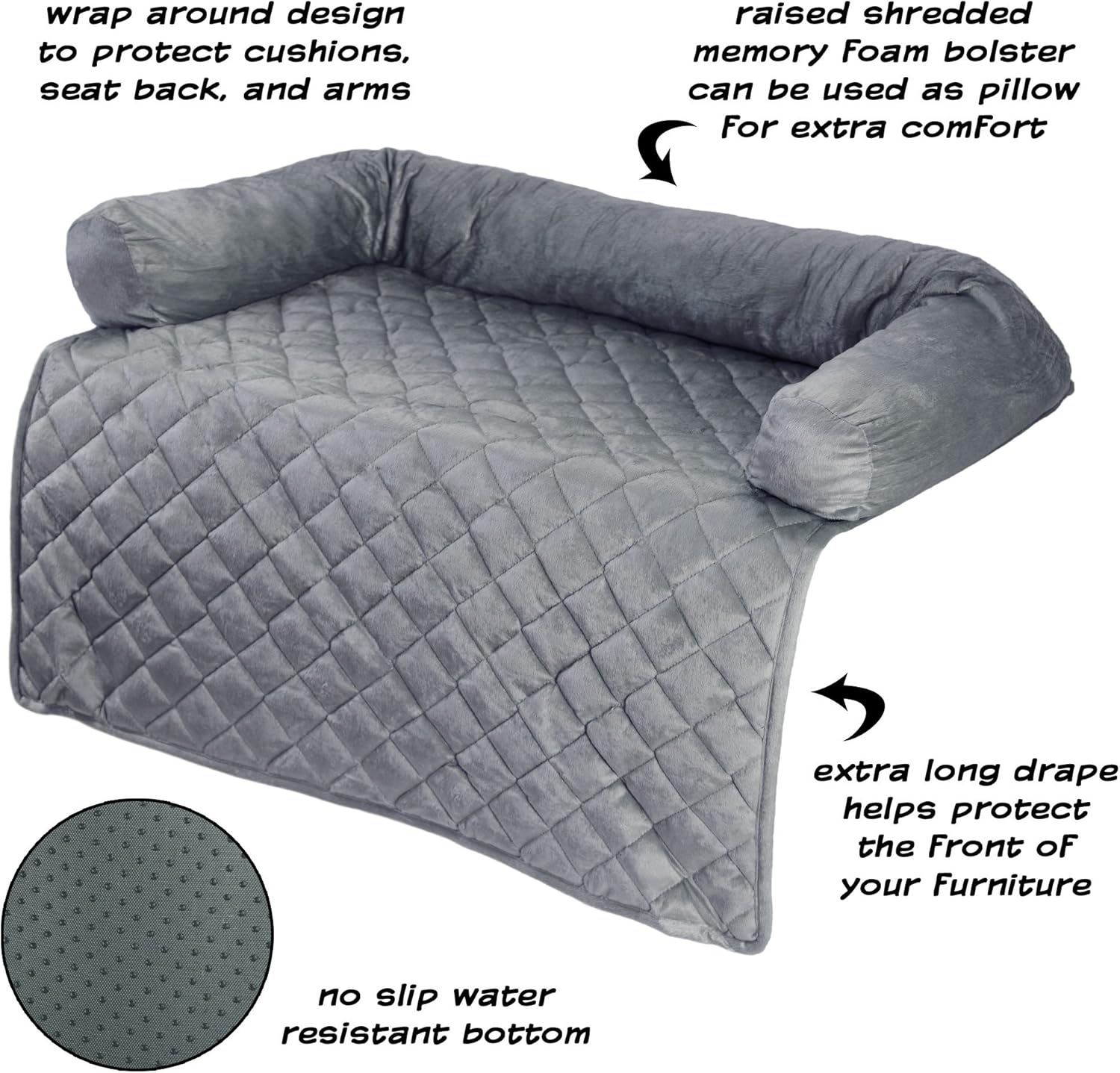 Furniture Protector Pet Cover for Dogs and Cats with Shredded Memory Foam filled 3-Sided Bolster Soft Plush Fabric by PETMAKER Â– 35Â” x 35Â” Gray : Pet Supplies