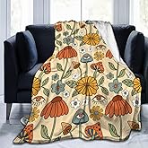 70s Retro Floral Mushroom Blanket Soft Lightweight Throw Blankets Cozy Flannel Bed Throws for Sofa Couch Travel Home Room Bedroom Decor Gifts for Girls Women Kids Adults 50"x40"