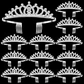 Remuuly 12 Pcs Princess Tiara for Women Silver Queen Tiara Rhinestone Hair Accessories, Princess Headbands Bulk for Bridal Wedding Birthday Prom Christmas Party, with Comb