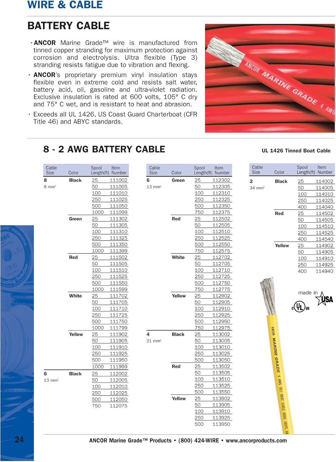 Ancor Marine Grade Primary Wire and Battery Cable : Sports & Outdoors
