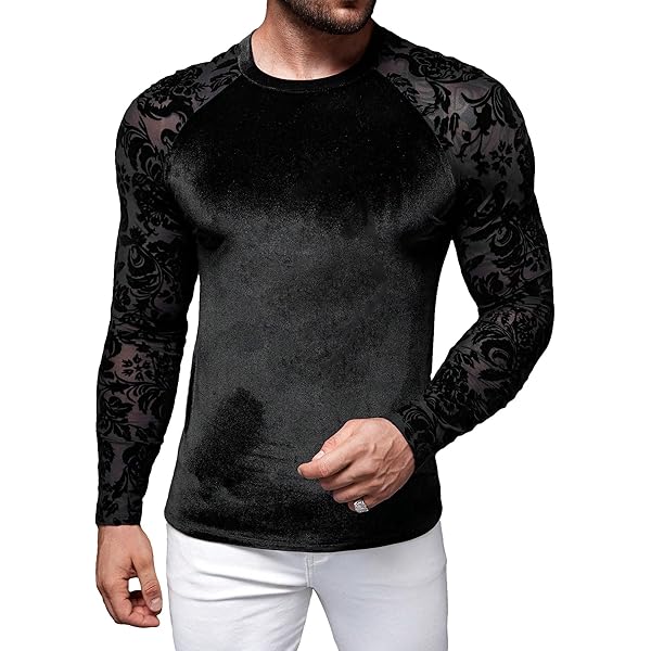 WDIRARA Men's Round Neck Long Sleeve Body Heat Map Print Marble