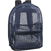 Transparent Mesh Backpacks for School Kids, Beach, Travel - Mesh See Through Backpack with Padded Straps (Blue) Large