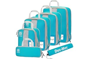 Dec-Mec 4/6 Set Compression Packing Cubes with Tag Holders for Travel, Expandable Packing Organizers, Carry On Luggage Suitcase Organizer Bags as Travel Accessories (6set,Blue)