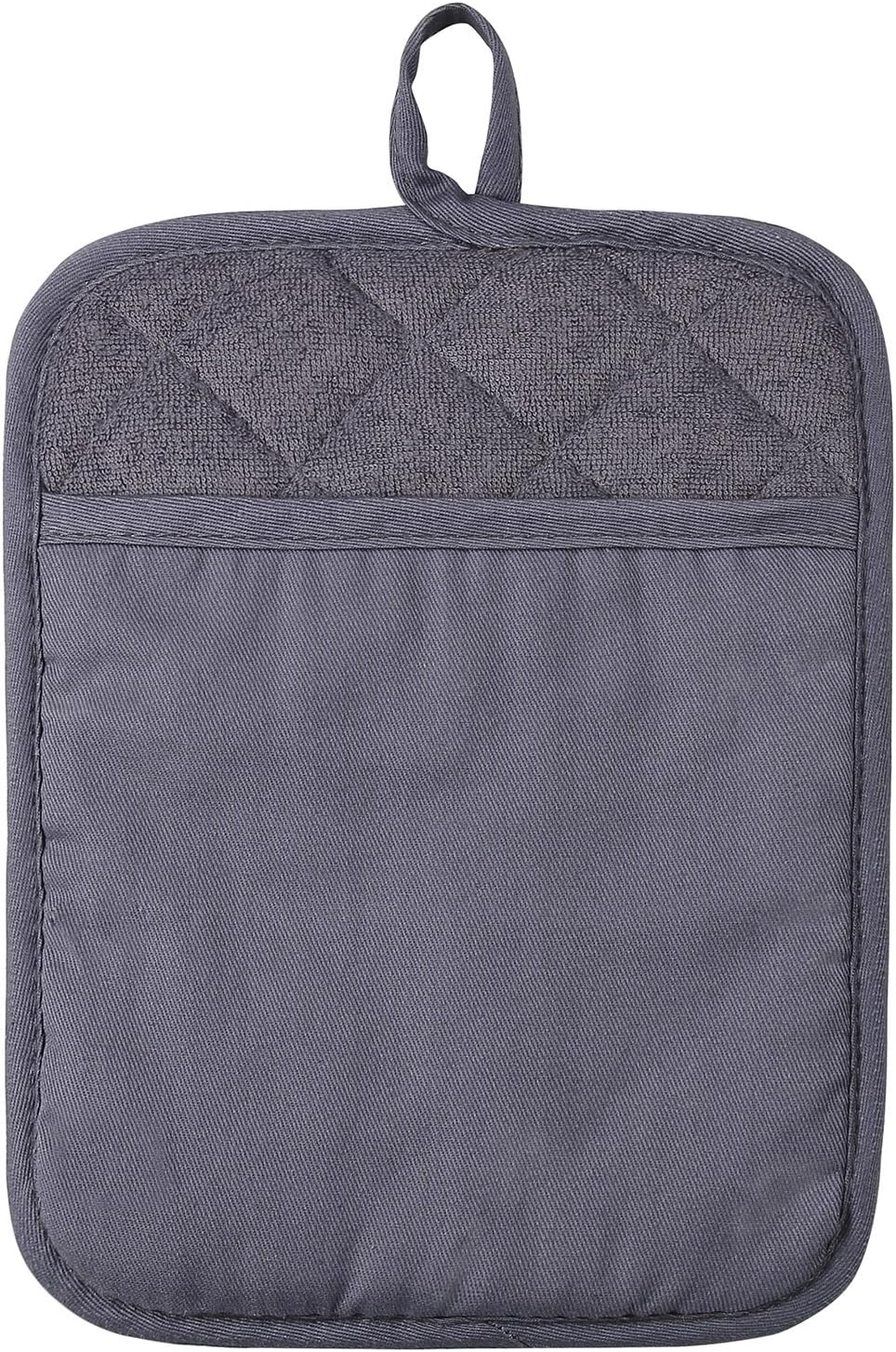 100% Cotton with Silicone Kitchen Everyday Basic Pot Holder Heat Resistant Coaster Potholder Oven Mitts with Pocket for Cooking and Baking Set of 2 Grey: Home & Kitchen