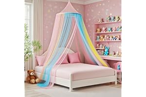 SHRUY Rainbow Princess Bed Canopy for Girls, Mosquito Net for Bed, Hanging Bed Net, Full/Queen/Twin Size, Easy Install Boho Bedroom Decor, Travel with Storage Bag, Carrying Pouch and Hanging Kit
