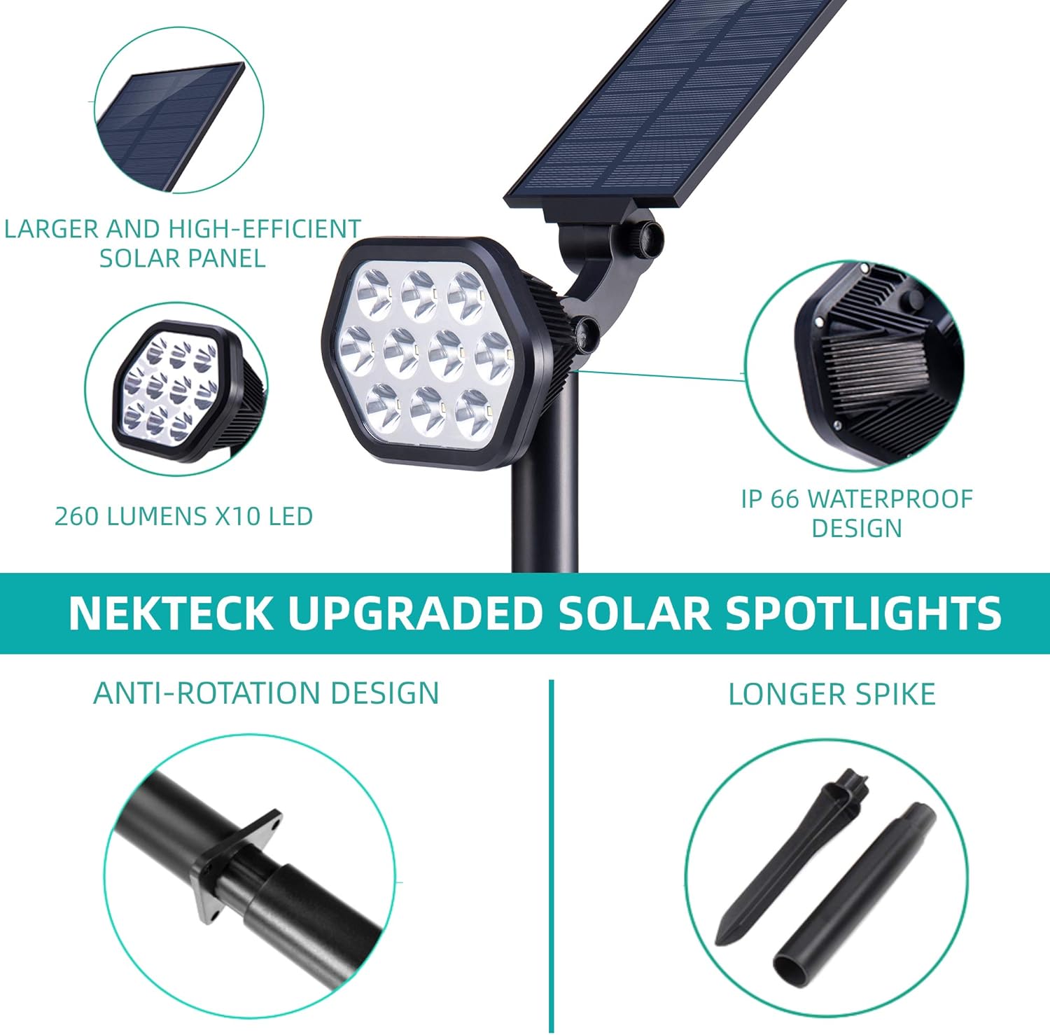 Nekteck Solar Lights Outdoor, 10 LED Landscape Spotlights Solar Powered Wall Lights 2-in-1 Wireless Adjustable Security Decoration Lighting for Yard Garden Walkway Porch Pool Driveway (4 Pack, White) : Garden & Outdoor
