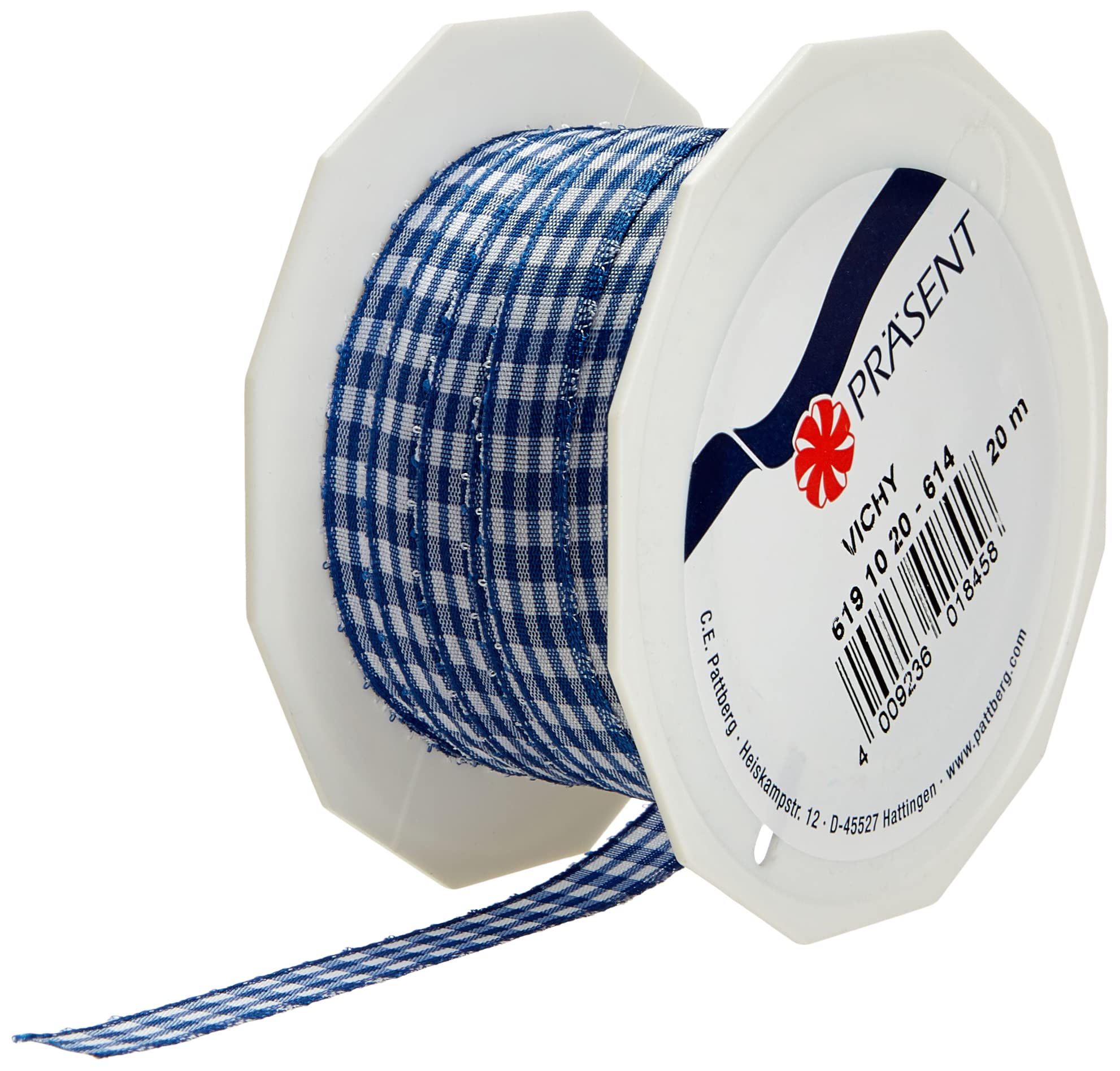 PRÄSENT - Vichy Wired Ribbon Blue-White 10 mm width, 20 m length — image 1