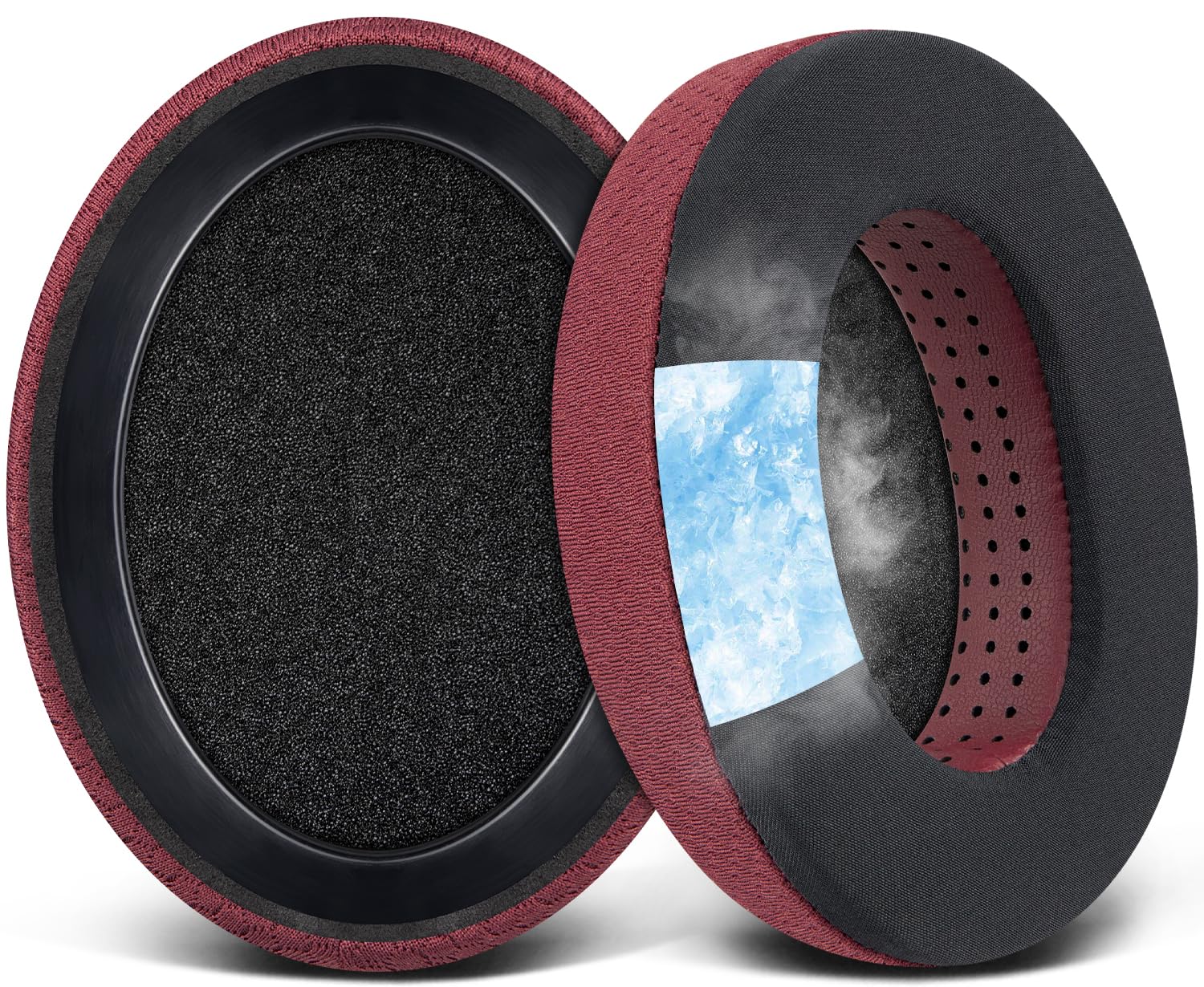 SOULWIT Cooling-Gel Earpads Cushions Replacement for Sennheiser HD650, HD660 S, HD660S2, HD600, HD6XX, HD58X, HD580, HD565, HD545, HD535 Headphones, Ear Pads with Ice Silk Fabric - Burgundy