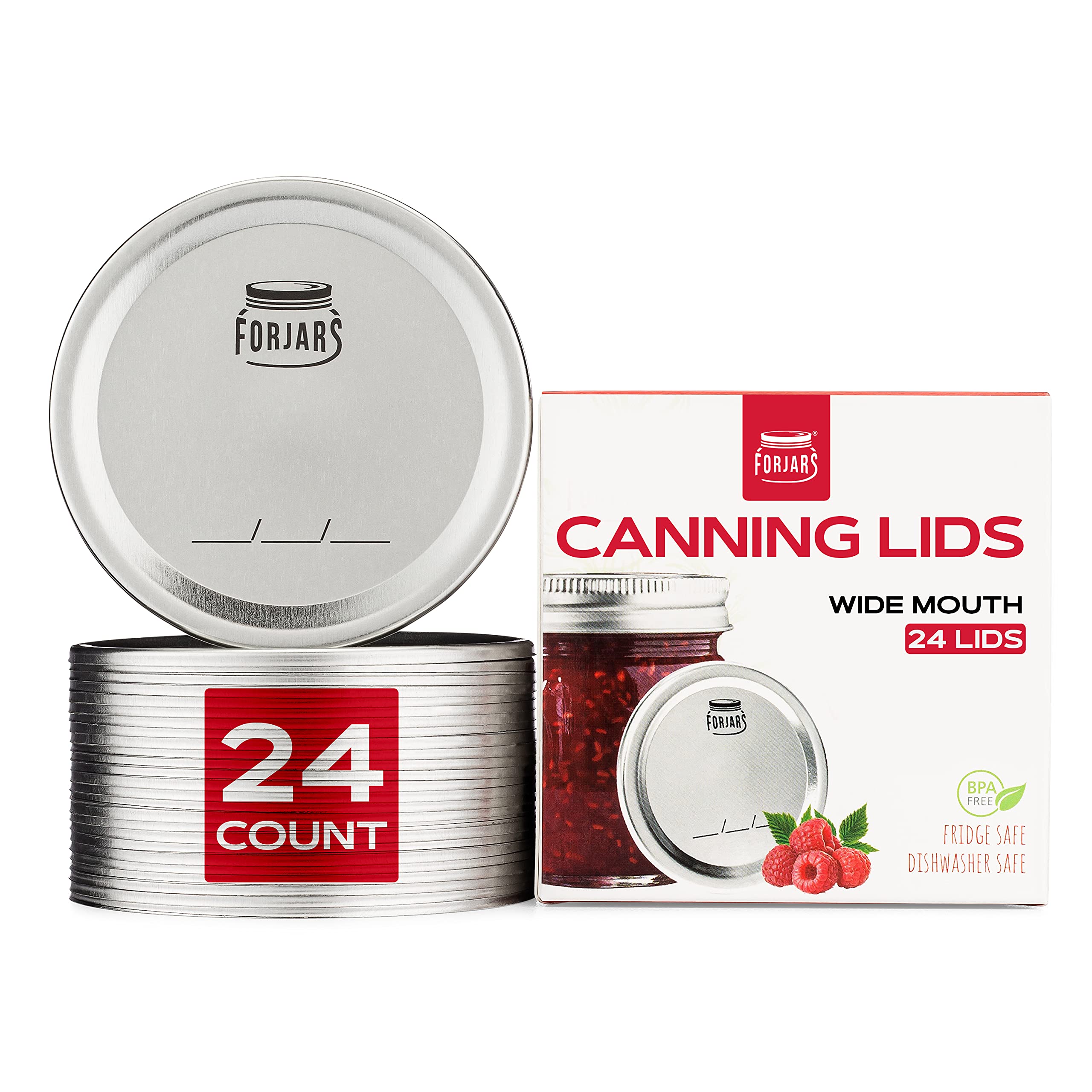 Photo 1 of FORJARS - Wide Mouth Canning Lids, 24-Pack – Create Airtight Seals on Mason Jars to Preserve Food for Meal Prep & Emergency Food Storage – 3.4 In. Metal Lids with Silicone Seals – Canning Supplies