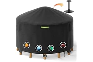 Yexcend 84 Inch Round Patio Furniture Covers with Support Pole, 800D Heavy Duty Waterproof Tear-Resistant Polyester Round Outdoor Table Cover
