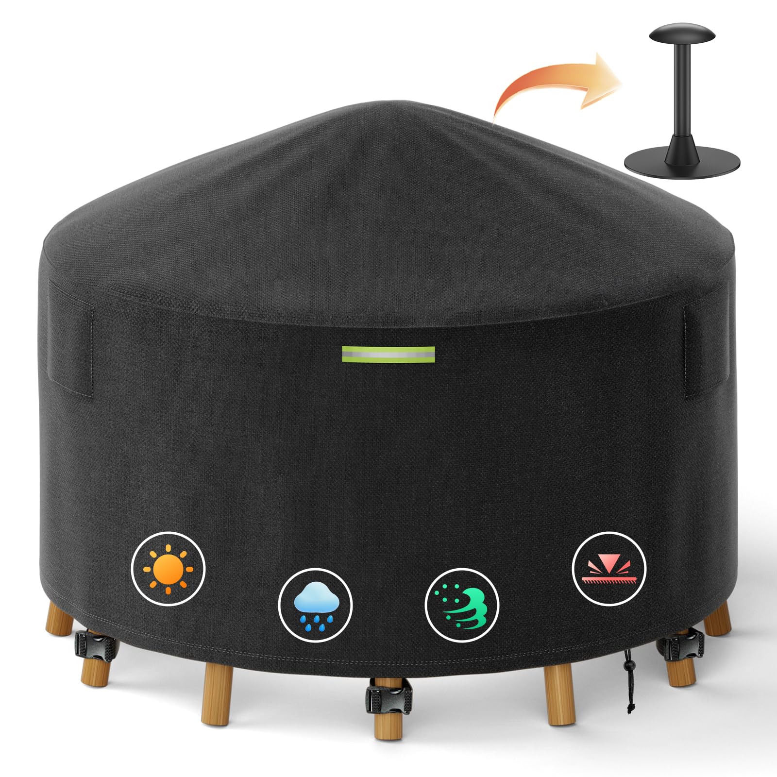 Photo 1 of Yexcend 110 Inch Round Patio Furniture Covers with Support Pole, 800D Heavy Duty Waterproof Tear-Resistant Polyester Outdoor Furniture Cover & Fire Pit Cover