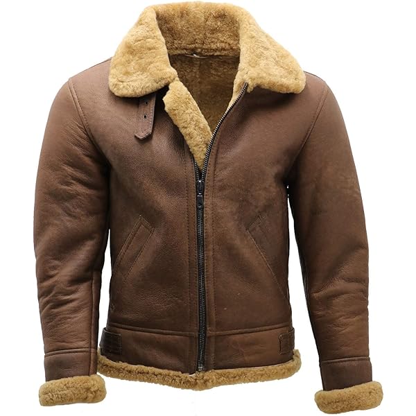 Men's Brown B3 Shearling Sheepskin WW 2 Bomber Leather Flying