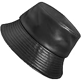 Manfnee Black Leather Bucket Hat PU Waterproof Hat for Women Men Fishmen Cap Rain Hats