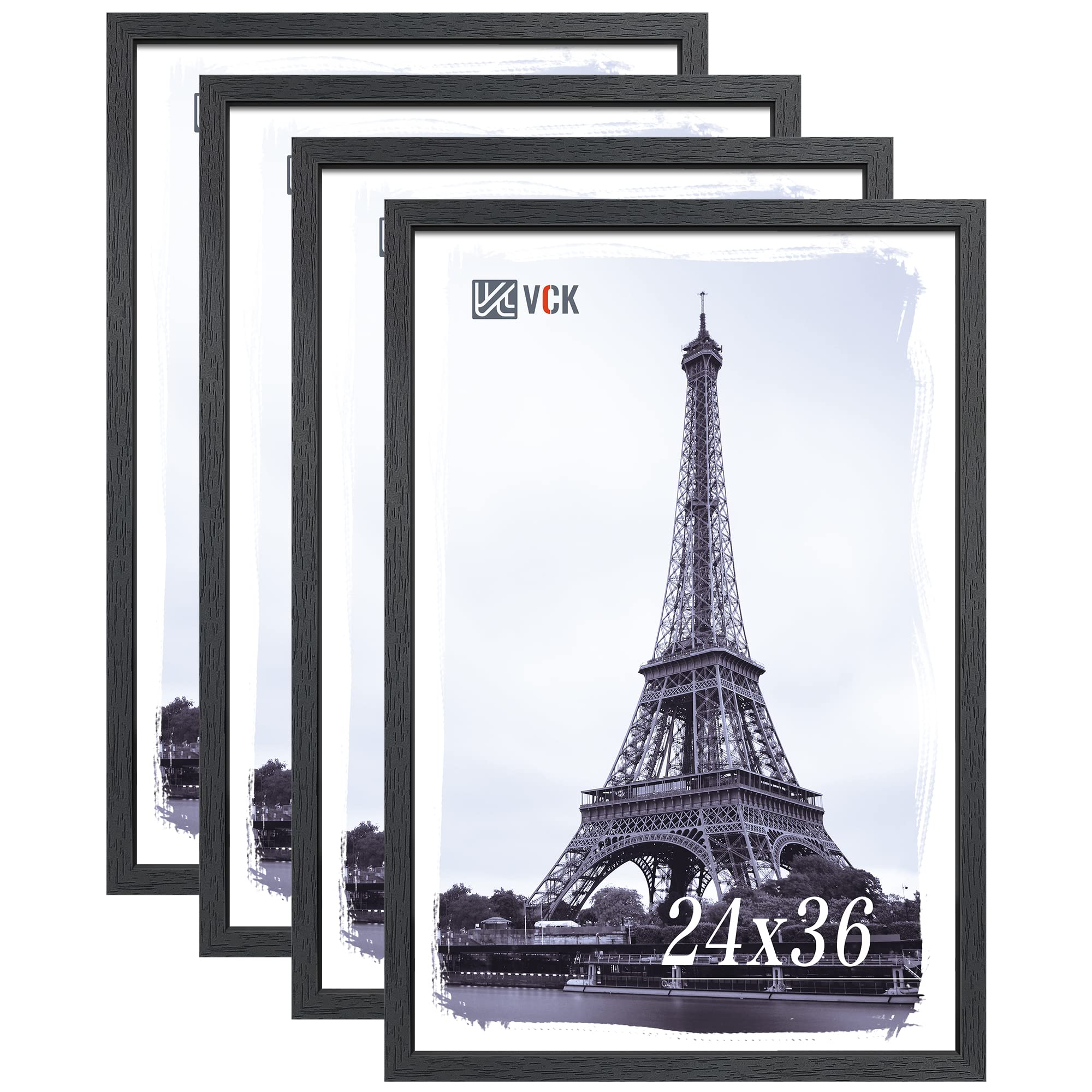 VCK 24x36 Poster Frames Black 4 Pack, Textured Exclusive Solid Wood ...