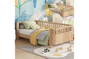 OYUMOENTS Twin Size Kids Bed Frame, Low Profile Montessori Twin Bed with Rails, Wood Daybed for Girls & Boys, No Spring Box Required, No Squeaks, Natural