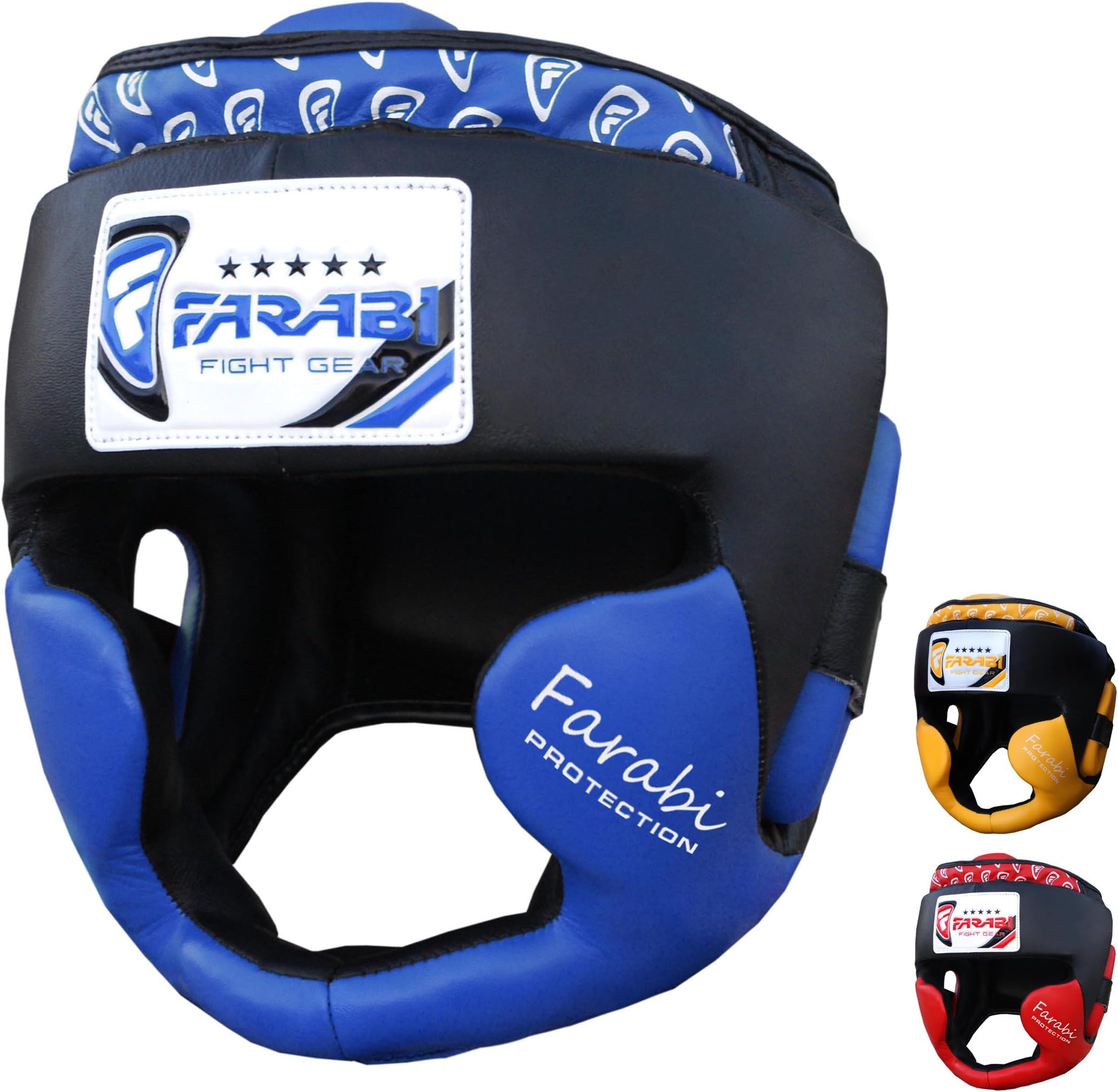 Farabi SportsBoxing headguard Real Leather Sparring Gear MMA Muay Thai Kickboxing Training Punch Head Gear (Small/Medium, Blue)