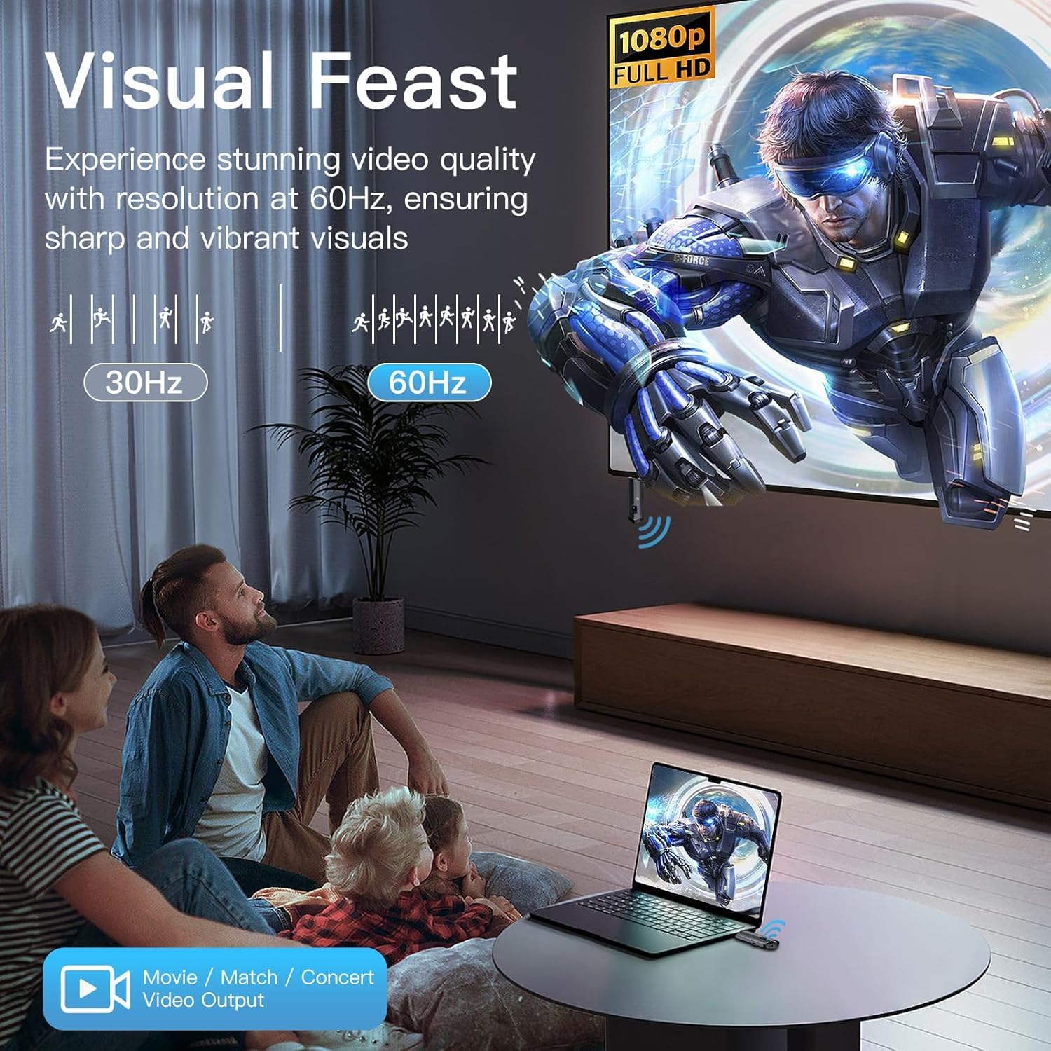 2025 Upgraded Wireless HDMI Transmitter and Receiver 4K, Portable Wireless HDMI Extender Kit 100FT, 2.4G/5G Plug & Play, Streaming from Laptop/PC/TV Box/Camera to Monitor/Projector/HDTV (Black)