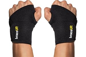 BraceUP Adjustable 2 Wrist Wraps for Men and Women - Workouts Wrist Band, Carpal Tunnel Compression Wrist Brace, Tendonitis W