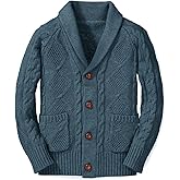 Boy's Sweater Cardigan Button Down Shawl Collar Cable Knitted Outwear Sweater Coats with Pockets