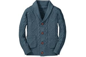 INORIN Boy's Sweater Cardigan Button Down Shawl Collar Cable Knitted Outwear Sweater Coats with Pockets