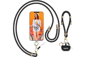 KAPTRON Universal Phone Lanyard with Wrist Strap, Adjustable Crossbody Cell Phone Lanyard Neck Strap and Wristlet Strap with 2 Lobster Clips, Phone Tether Patches and Phone Straps (Black/Gold, 2 Pack)