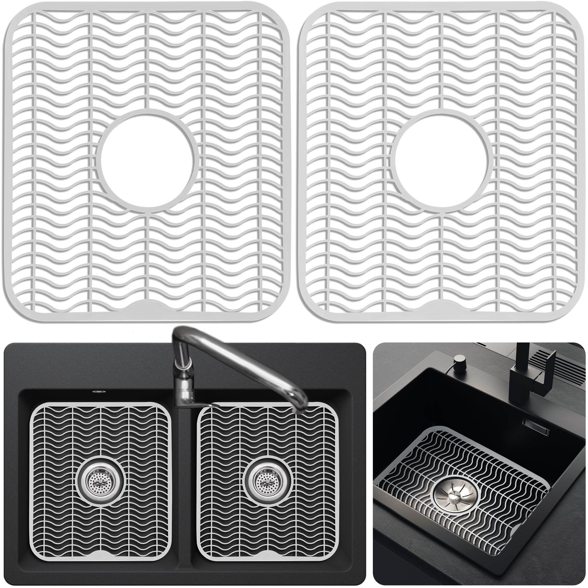 DecorRack 2 Pack Sink Protector Mat for Kitchen Sink, 30 x 28 cm Plastic Sink Grid, Scratch Guard, Sink Mat Protector for Stainless Steel or Ceramic Sink, Dishwasher Safe (White)