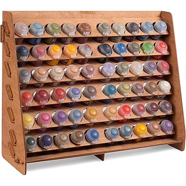Operitacx Wooden Paint Brush Holder - Acrylic Paint Organizer Rack Holds 32 Bottles