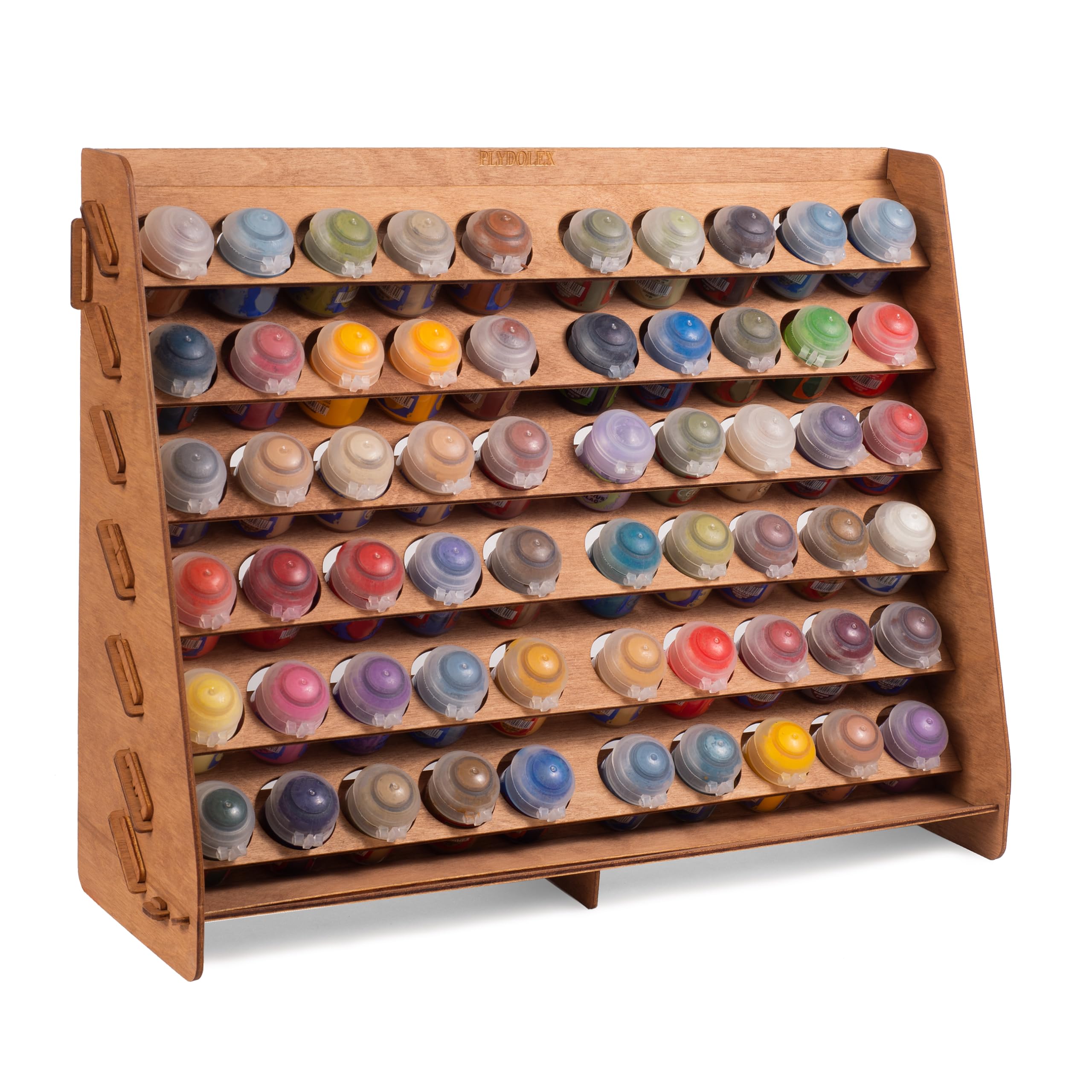 Photo 1 of Plydolex Plywood Paint Bottle Organizer - a Wooden Wall Rack for Citadel Paints Also Suitable for Desk Use - 60 Holes for Painting Bottles Compatible with DnD, Warhammer 40K, Pathfinder & Other Minis